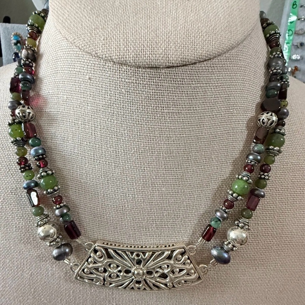 925, Silver Elegant Silver Beaded Choker Necklace w Toggle Clasp